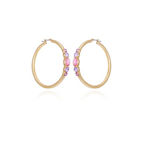 T Tahari Gold-Tone Lilac Violet Glass Stone Hoop Earrings