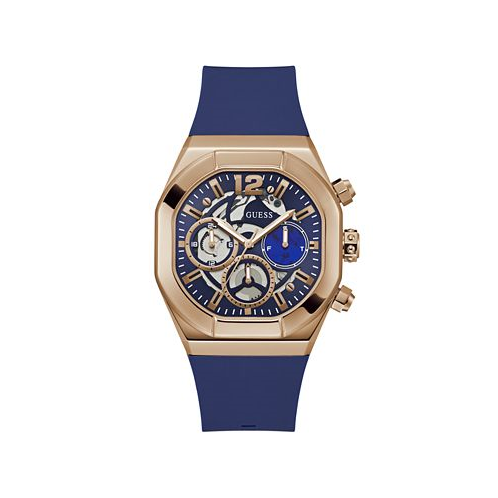 GUESS Mens Analog Blue Silicone Watch 42mm