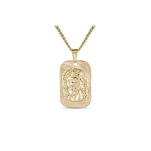 Bling Jewelry Unisex Religious Metal Dog tog Style Medallion Face of Jesus Christ Head Necklace Pendant Yellow Gold Plated For Men Teens