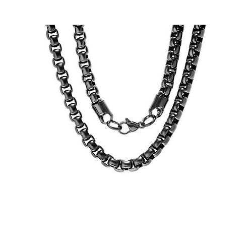 STEELTIME Mens Black Ion-Plated Box Chain 24 Necklace