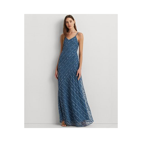 POLO Ralph Lauren Womens Striped Floral Tulle Gown