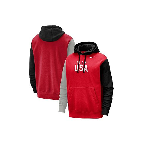 Nike Mens Red Black Team USA Colorblock Club Pullover Hoodie
