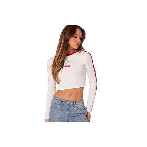 Edikted Womens Cherry On Top long sleeve cropped t shirt