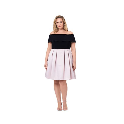Betsy & Adam Plus Size Off-The-Shoulder Short-Sleeve Fit & Flare Dress