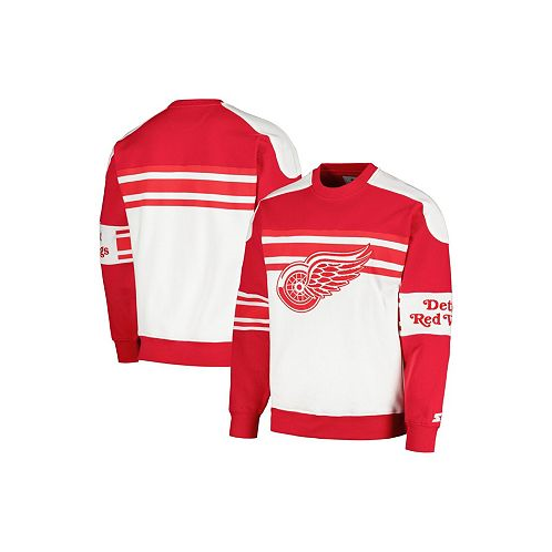 Starter Mens White Detroit Red Wings Defense Fleece Crewneck Pullover Sweatshirt