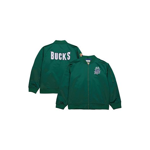 Mitchell & Ness Mens Green Distressed Milwaukee Bucks Hardwood Classics Vintage-Like Logo Full-Zip Bomber Jacket