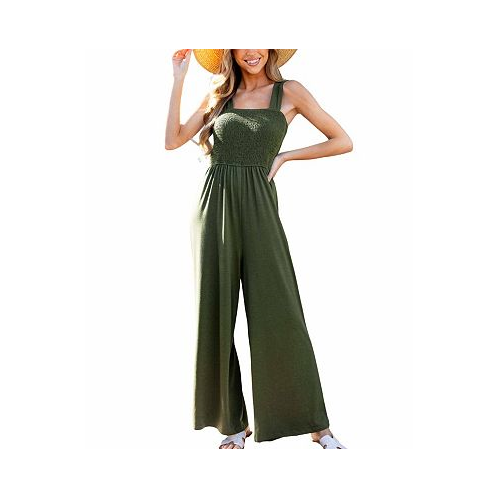 CUPSHE Womens Olive Square Neck Smocked Bodice Wide Leg Jumpsuit