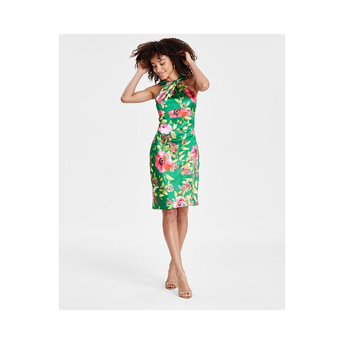 Eliza J Womens Twist-Front Floral Stretch Satin Dress