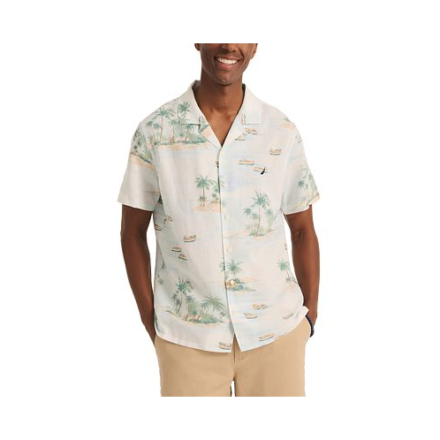 Nautica Mens Tropical Print Short Sleeve Button-Front Camp Shirt