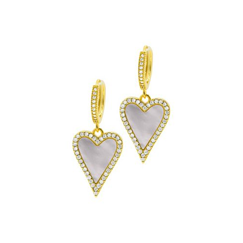 ADORNIA 14K Gold-Plated White Mother-of-Pearl Crystal Halo Heart Drop Huggie Earrings
