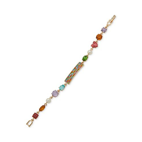 KARL LAGERFELD PARIS Gold-Tone Multicolor Mixed Crystal & Imitation Pearl Flex Bracelet