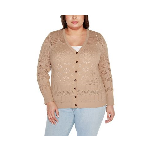 Belldini Black Label Plus Size Pointelle Button Front Cardigan Sweater