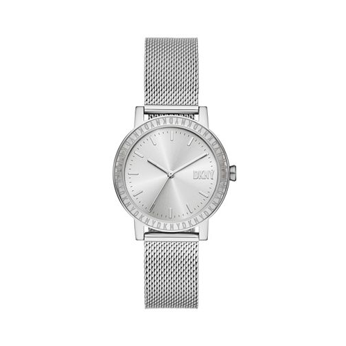 DKNY Womens Soho D Three-Hand Silver-Tone Stainless Steel Watch 34mm