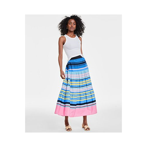 On 34th Womens Cotton Multi-Stripe Tiered Maxi Skirt