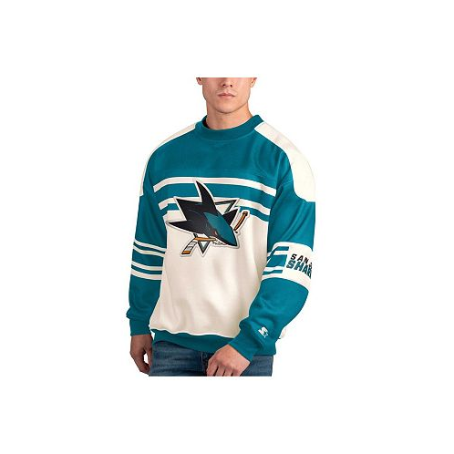 Starter Mens White San Jose Sharks Defense Fleece Crewneck Pullover Sweatshirt