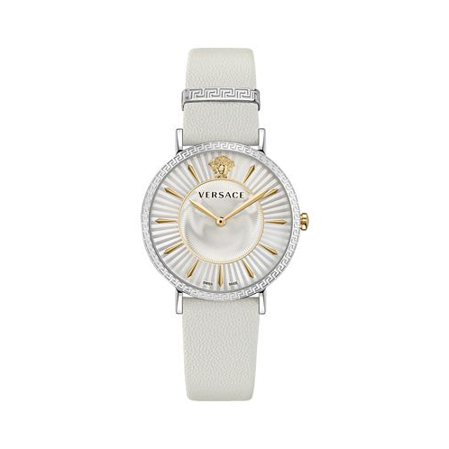 Versace Womens Swiss White Leather Strap Watch 38mm