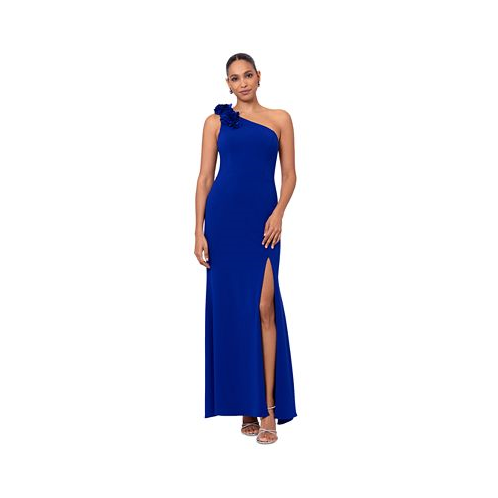 XSCAPE Womens Embellished One-Shoulder Scuba Gown