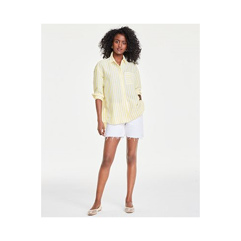 On 34th Womens Stripe Linen Relaxed-Fit Shirt