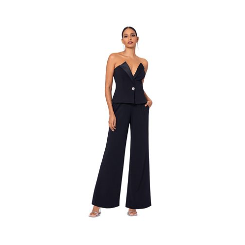 Betsy & Adam Womens Strapless Tuxedo Jumpsuit