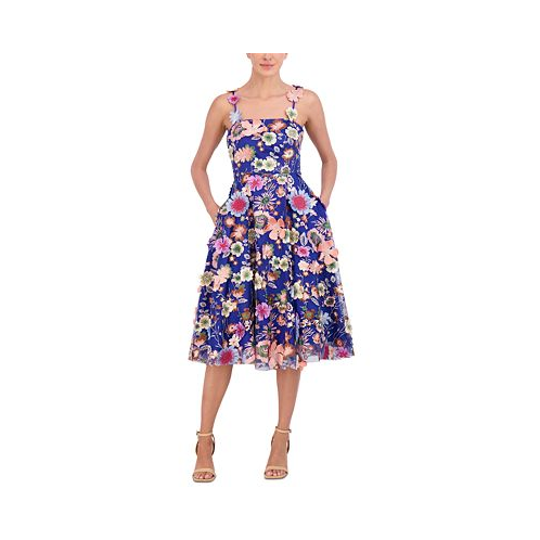 Eliza J Womens Floral-Embroidered Midi Dress