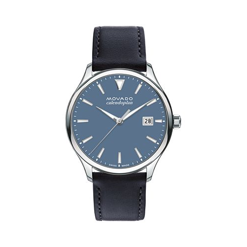 Movado Mens Swiss Calendoplan Blue Leather Strap Watch 40mm