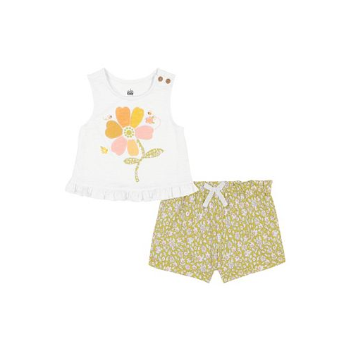 Kids Headquarters Little Girls Ruffle-Trim Tank Top & Floral Crinkle Knit Shorts 2 piece set
