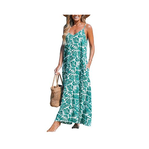 CUPSHE Womens Green Tropics Sleeveless Flowing Maxi Beach Dress