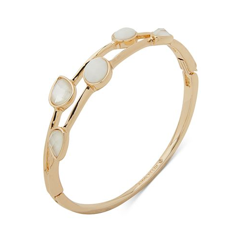 Anne Klein Gold-Tone White Multi Stone Spring Hinge Bracelet