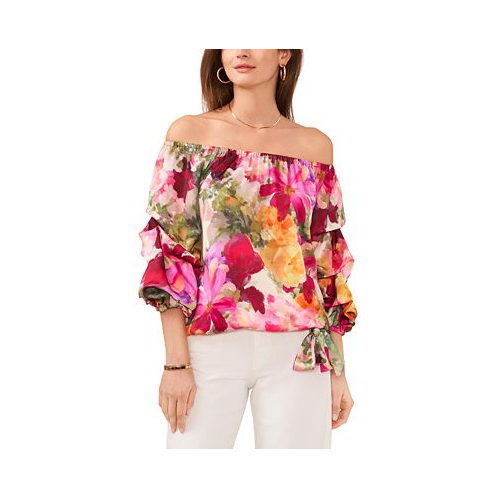 Vince Camuto Floral Off The Shoulder Bubble Sleeve Tie Front Blouse