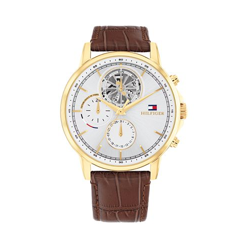 Tommy Hilfiger Mens Multifunction Brown Leather Watch 44mm