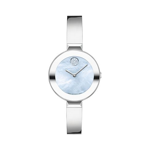 Movado Womens Bold Bangles Swiss Quartz Silver-Tone Stainless Steel Watch 28mm