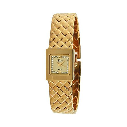 Swiss Edition Womens Luxury 23K Gold Plated Small Square Weave Bracelet