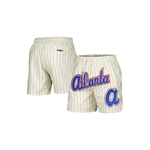 Pro Standard Mens Cream Atlanta Braves Pinstripe Retro Classic Woven Shorts