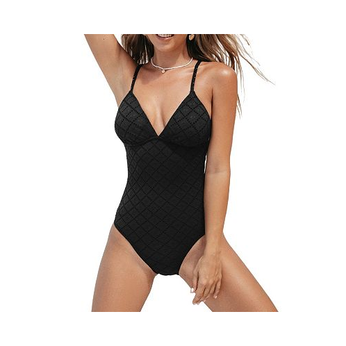 CUPSHE Womens Black V-Neck Lace-Up Back One-Piece