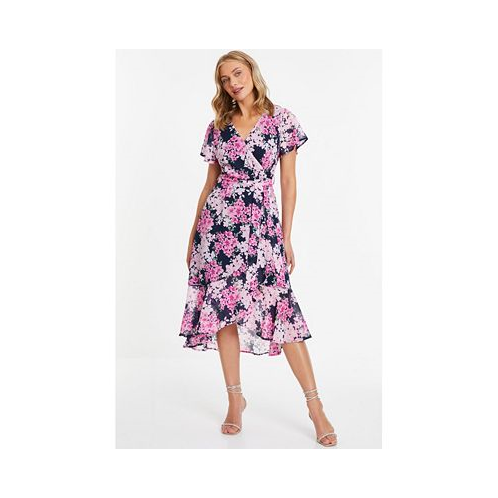 QUIZ Womens Floral Print Midi Dip Hem Dress