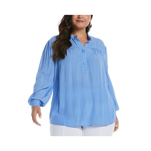 ELLA Rafaella Plus Size Stripe Long Sleeve Popover Blouse