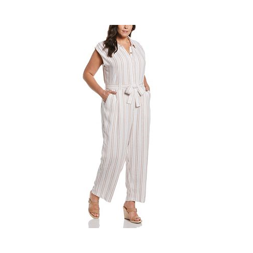 ELLA Rafaella Plus Size Linen Blend Sleeveless Jumpsuit Pants
