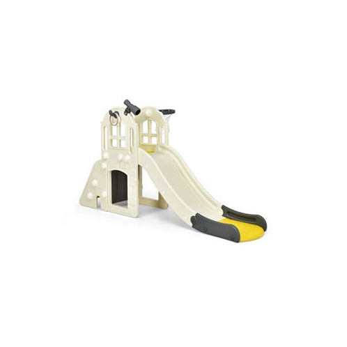 Slickblue 6-In-1 Large Slide for Kids Toddler Climber Slide Playset with Basketball Hoop