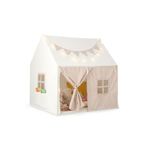 Slickblue Kids Play Tent Large Playhouse with Padded Mat and 2 Breathable Windows-Beige