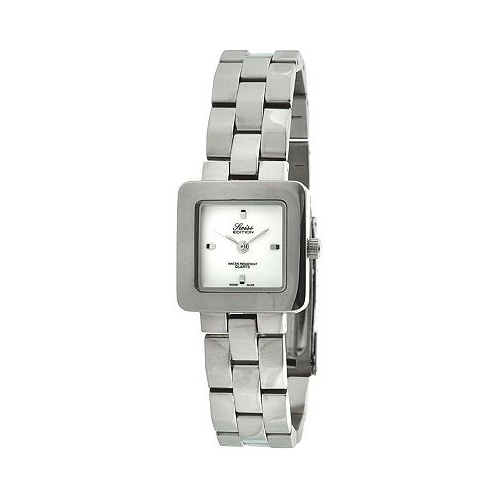 Swiss Edition Womens Silver Luxury Small Square Link Bracelet White Dial Watch