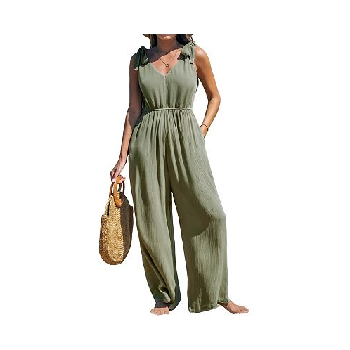 CUPSHE Womens V-Neck Bow Tie Backless Jumpsuit