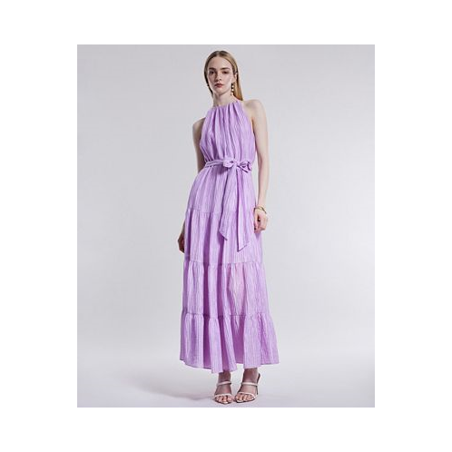 BCBG NEW YORK Womens Plisse Halter Tiered Maxi Dress