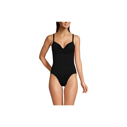 Lands End Womens Long Sculpting Suit Chlorine Resistant Targeted Control Draped One Piece Swimsuit