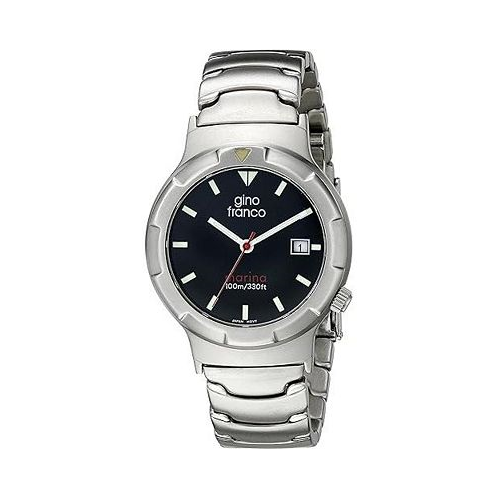 Gino Franco Mens Marina Round Black Dial Stainless Steel Bracelet Watch