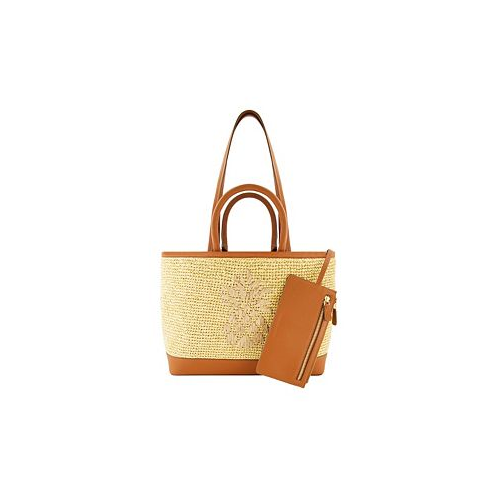 Tommy Bahama Leather Trim Raffia Tote with pouch