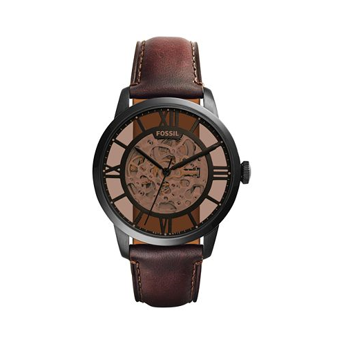 Fossil Mens Automatic Townsman Dark Brown Leather Strap Watch 44mm ME3098