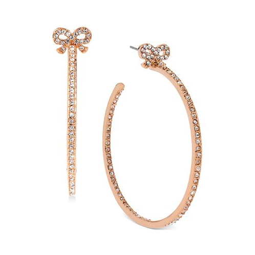 Betsey Johnson Medium Rose Gold-Tone Crystal Bow Hoop Earrings
