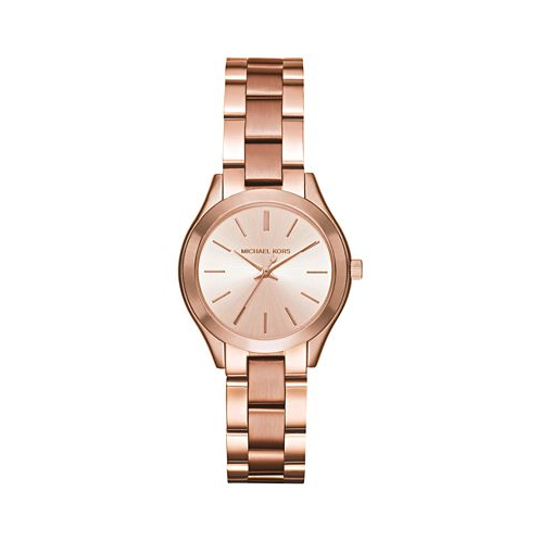 Michael Kors Womens Slim Runway Rose Gold-Tone Stainless Steel Bracelet Watch 33mm
