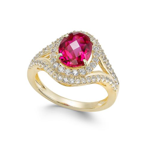 Macys Lab-Grown Ruby (2 ct. t.w.) and White Sapphire (3/4 ct. t.w.) in Gold-Plated Sterling Silver