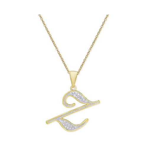 Macys Diamond Accent Script 18 Initial Pendant Necklace in Silver Plate Gold Plate & Rose Gold Plate